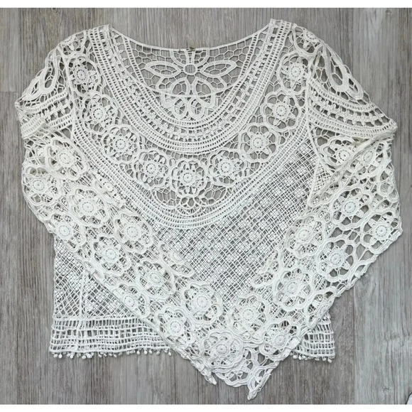 Norm Thompson Tops - Norm Thompson | Women's Boho Knit Crochet Lace Cotton Top Cover Up | Medium